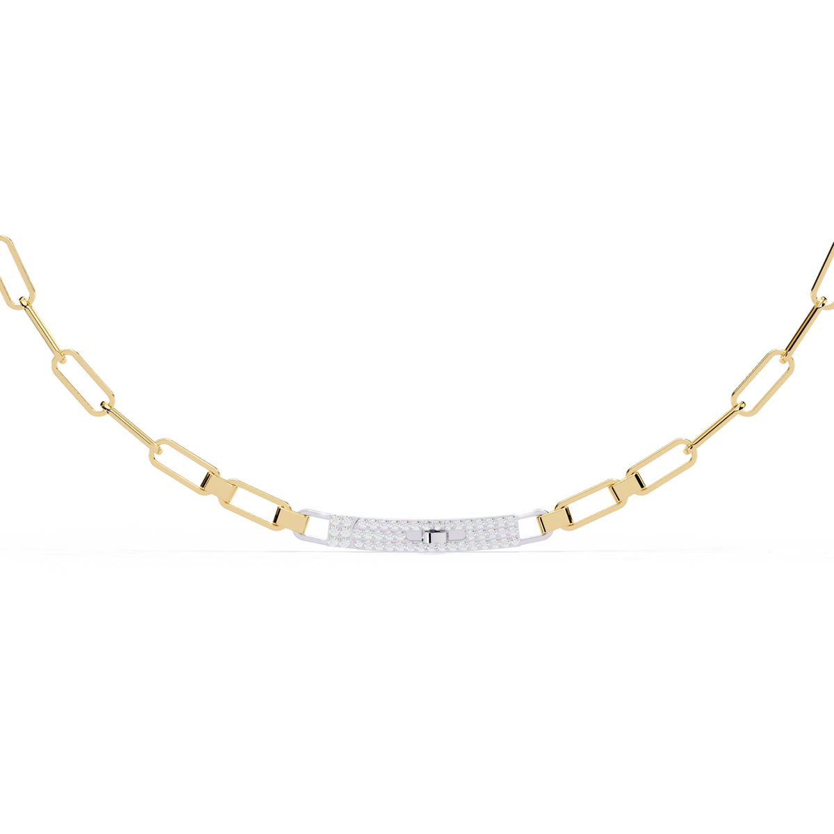 Yellow Gold Luxe ID Bar Paperclip Diamond Chain Necklace