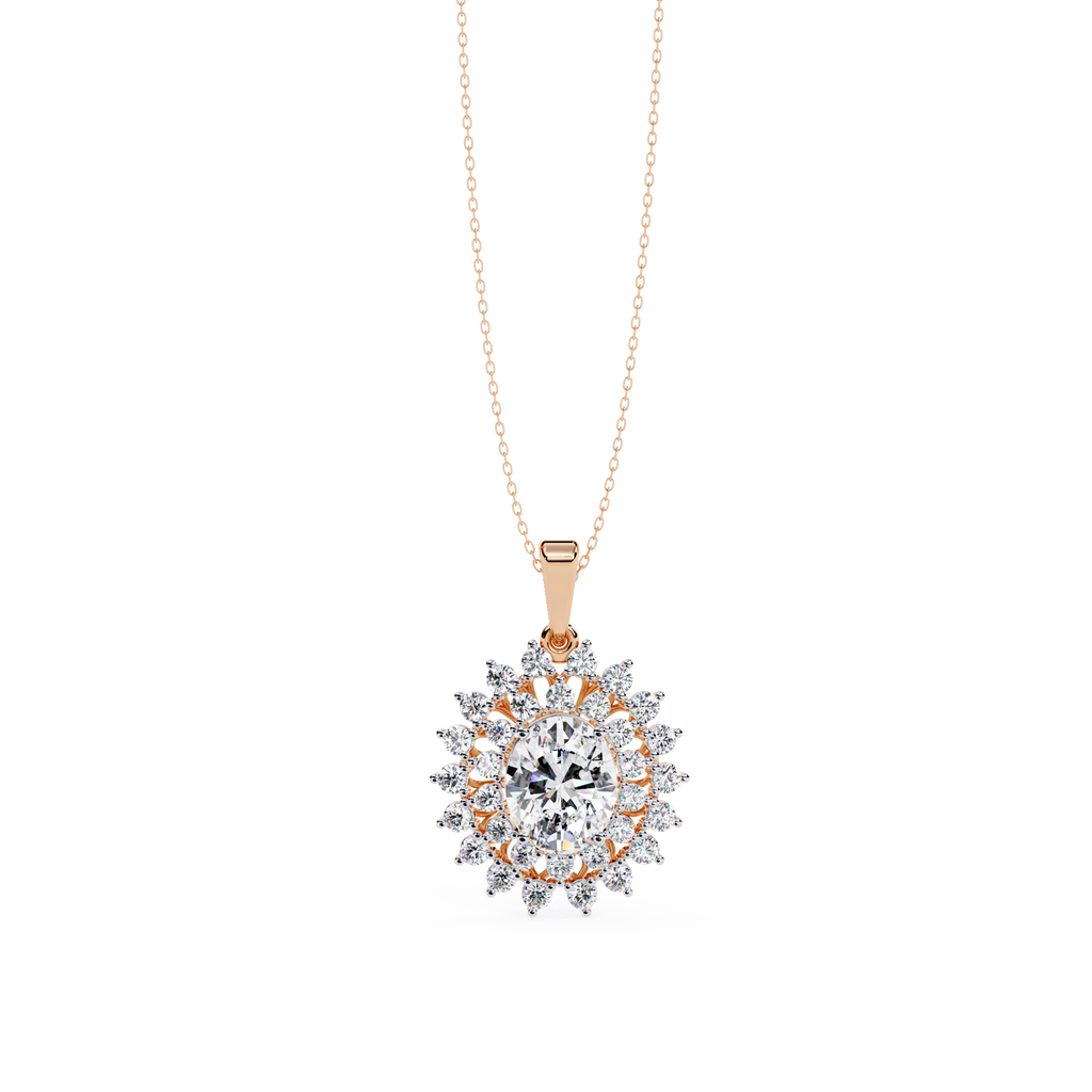 Rose Gold Soleil Double Halo Diamond Necklace