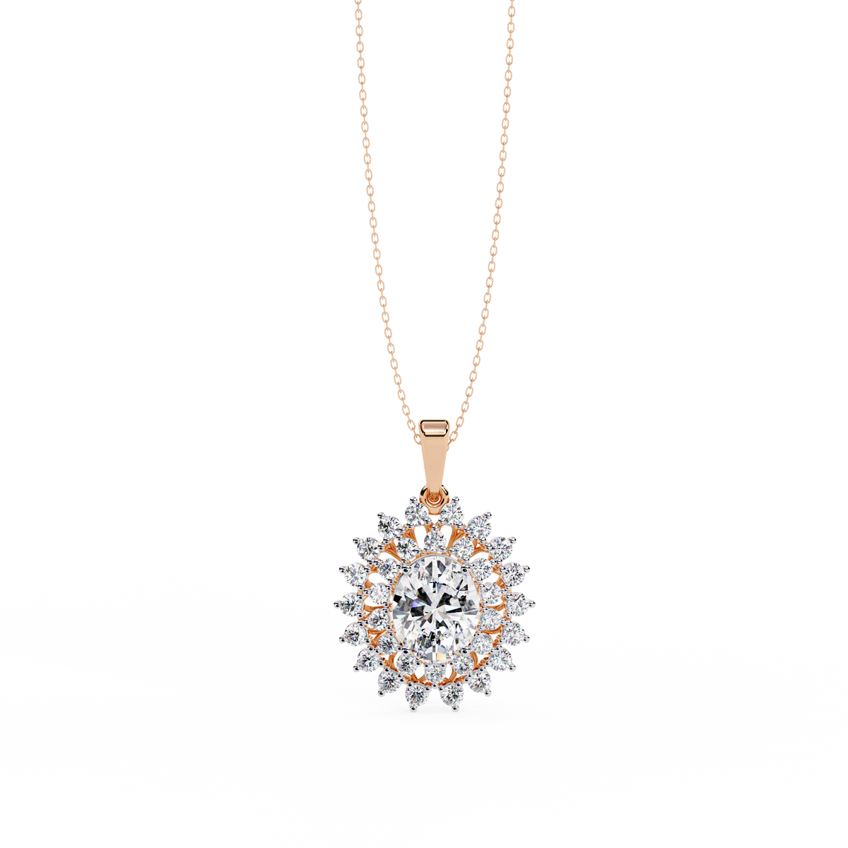 Rose Gold Soleil Double Halo Diamond Necklace