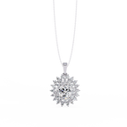 White Gold Oval Sunburst Halo Diamond Pendant Necklace