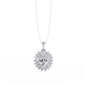 White Gold Oval Sunburst Halo Diamond Pendant Necklace