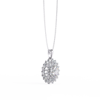 White Gold Oval Sunburst Halo Diamond Pendant Necklace