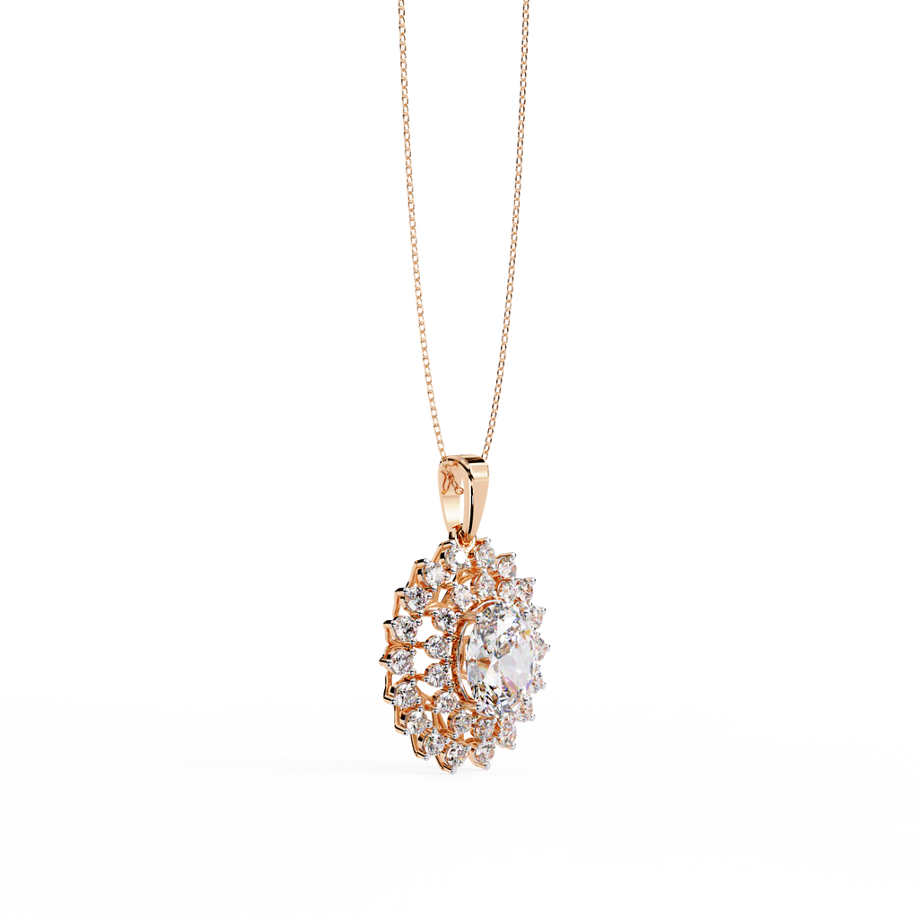 Rose Gold Soleil Double Halo Diamond Necklace
