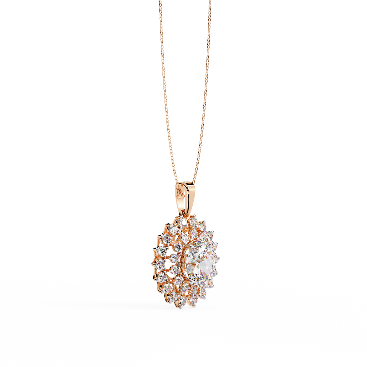 Rose Gold Soleil Double Halo Diamond Necklace