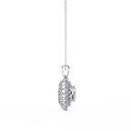 White Gold Oval Sunburst Halo Diamond Pendant Necklace