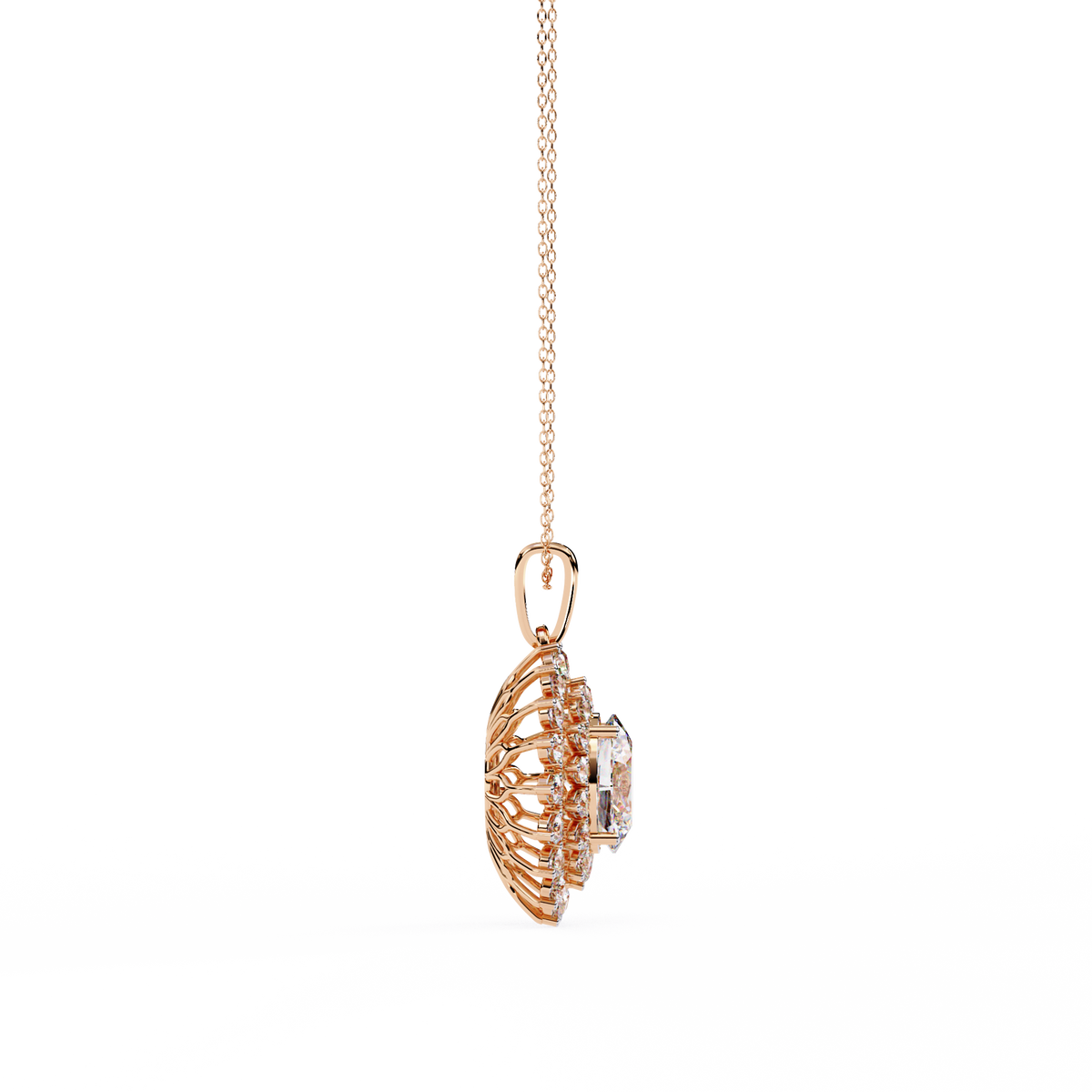 Rose Gold Soleil Double Halo Diamond Necklace