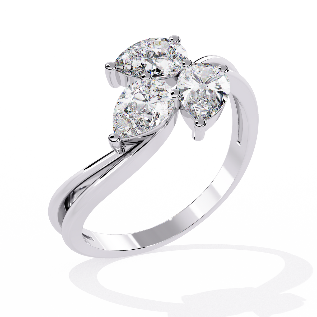 Gold Three Stone Pear Diamond Cluster Ring on Open Split Band
