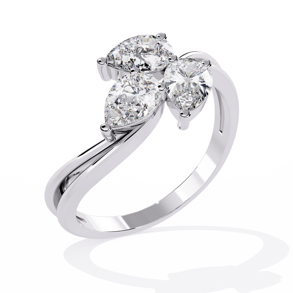 White Gold Three Pear Diamond Trefoil Cluster Ring