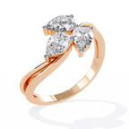 Gold Three Stone Pear Diamond Cluster Ring on Open Split Band