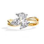 Gold Three Stone Pear Diamond Cluster Ring on Open Split Band