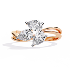 Gold Three Stone Pear Diamond Cluster Ring on Open Split Band