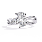 Gold Three Stone Pear Diamond Cluster Ring on Open Split Band