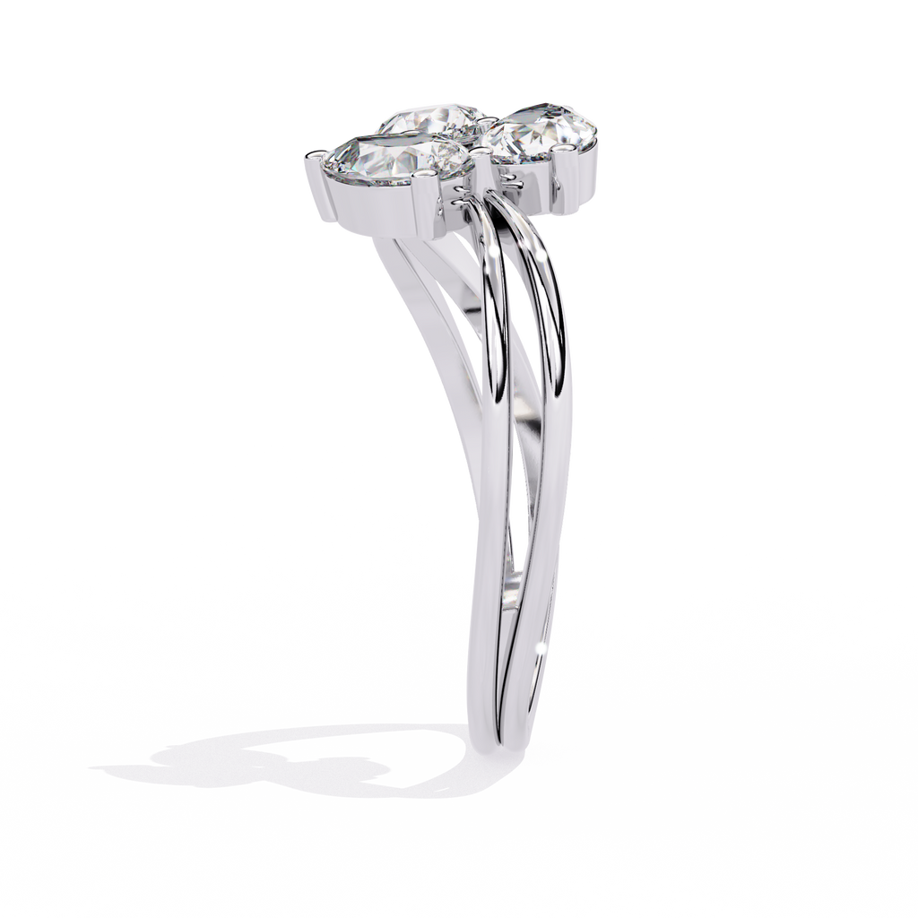 Gold Three Stone Pear Diamond Cluster Ring on Open Split Band