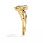 Gold Three Stone Pear Diamond Cluster Ring on Open Split Band
