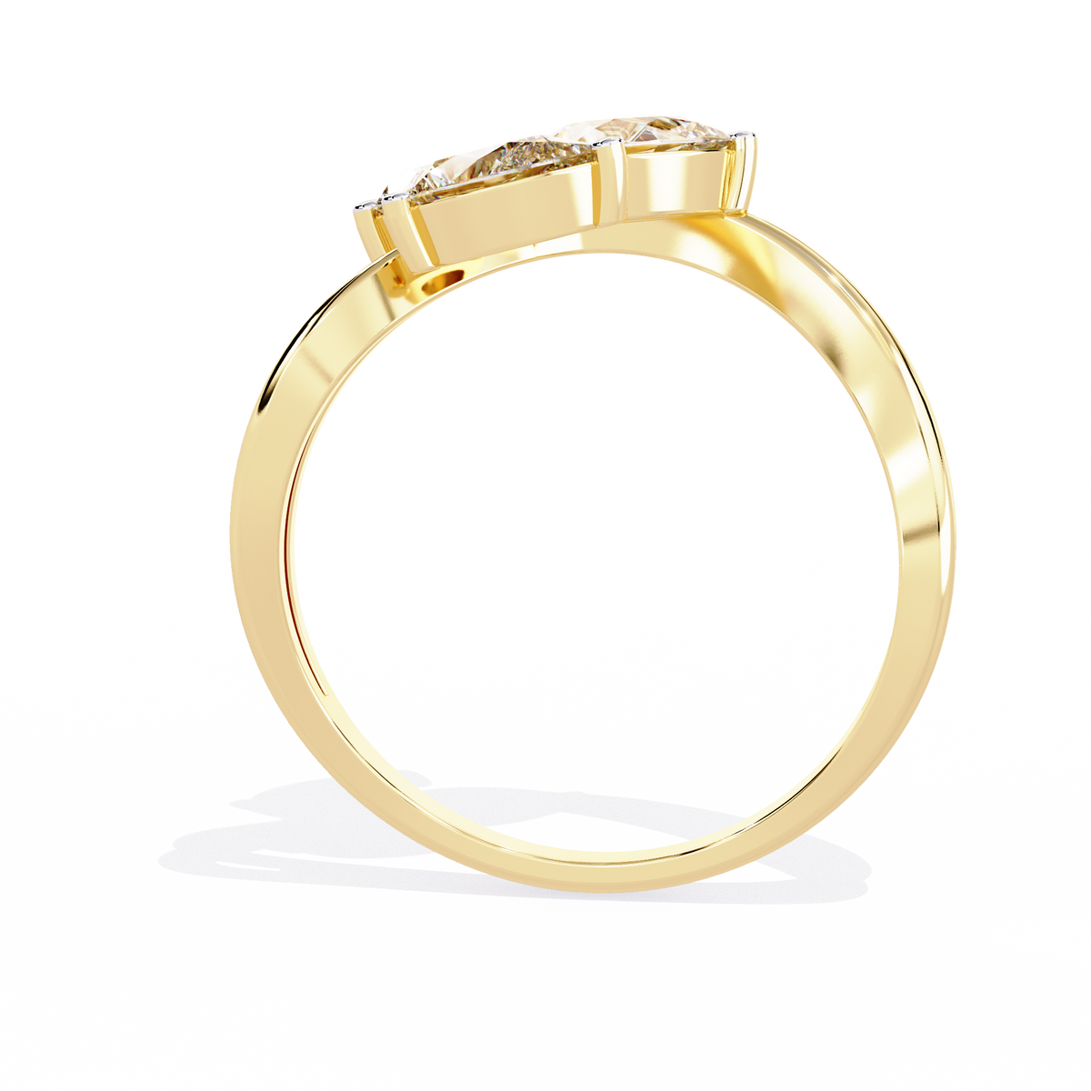 Gold Three Stone Pear Diamond Cluster Ring on Open Split Band