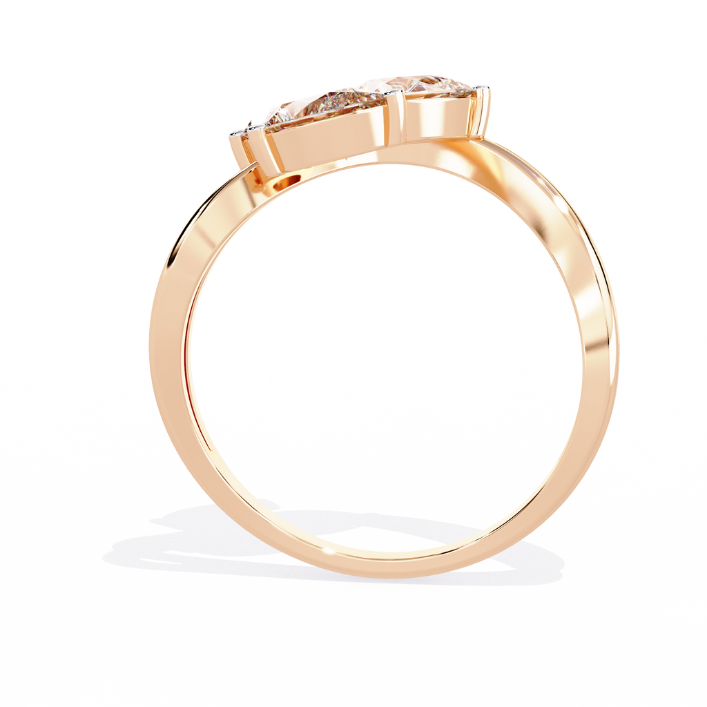 Gold Three Stone Pear Diamond Cluster Ring on Open Split Band