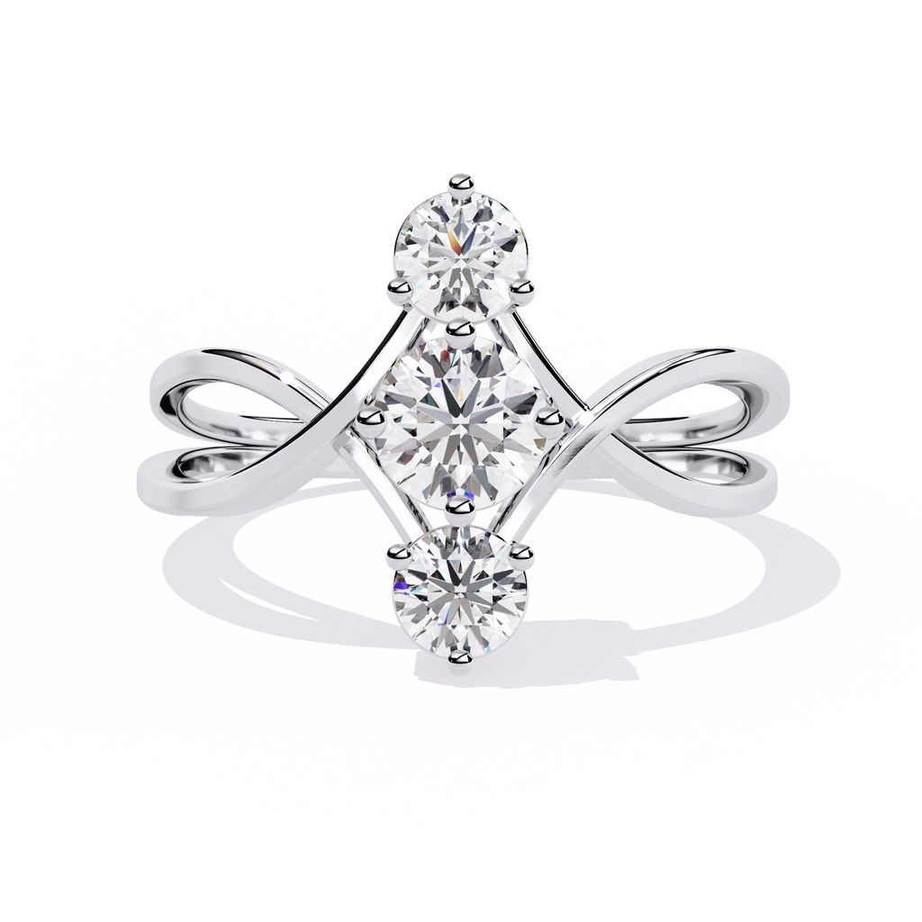 White Gold Three Round Diamond Diagonal Scroll Ring