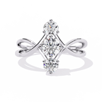 White Gold Three Round Diamond Diagonal Scroll Ring