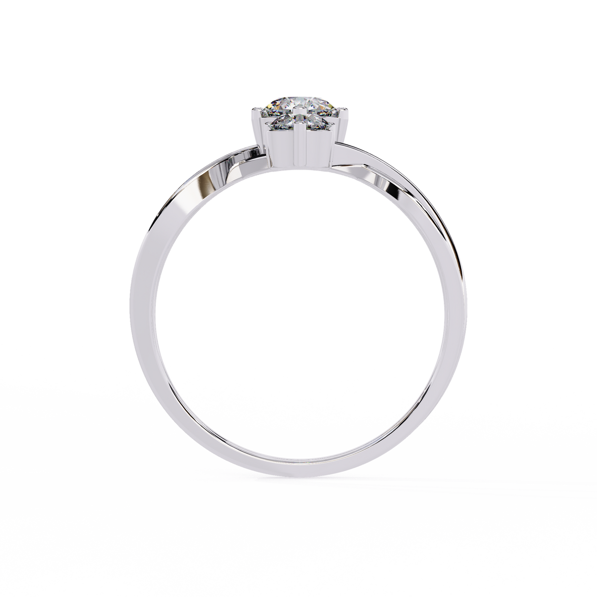 White Gold Three Round Diamond Diagonal Scroll Ring