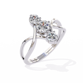 White Gold Three Round Diamond Diagonal Scroll Ring