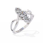 White Gold Three Round Diamond Diagonal Scroll Ring