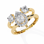 Gold Pear Diamond Halo Ring with Round Accents on Open Double Band