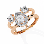 Gold Pear Diamond Halo Ring with Round Accents on Open Double Band