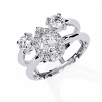 White Gold Oval Halo and Round Diamond Scatter Ring