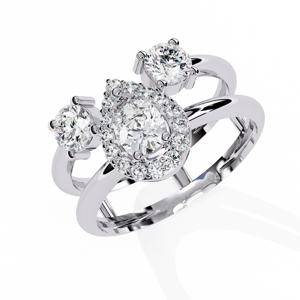 White Gold Oval Halo and Round Diamond Scatter Ring