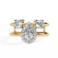 Gold Pear Diamond Halo Ring with Round Accents on Open Double Band