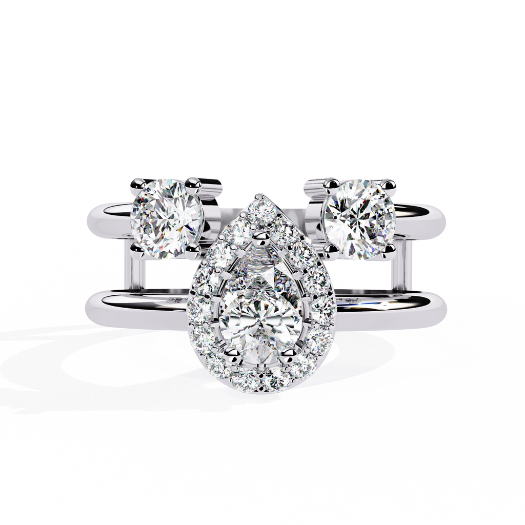 White Gold Oval Halo and Round Diamond Scatter Ring