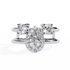 White Gold Oval Halo and Round Diamond Scatter Ring
