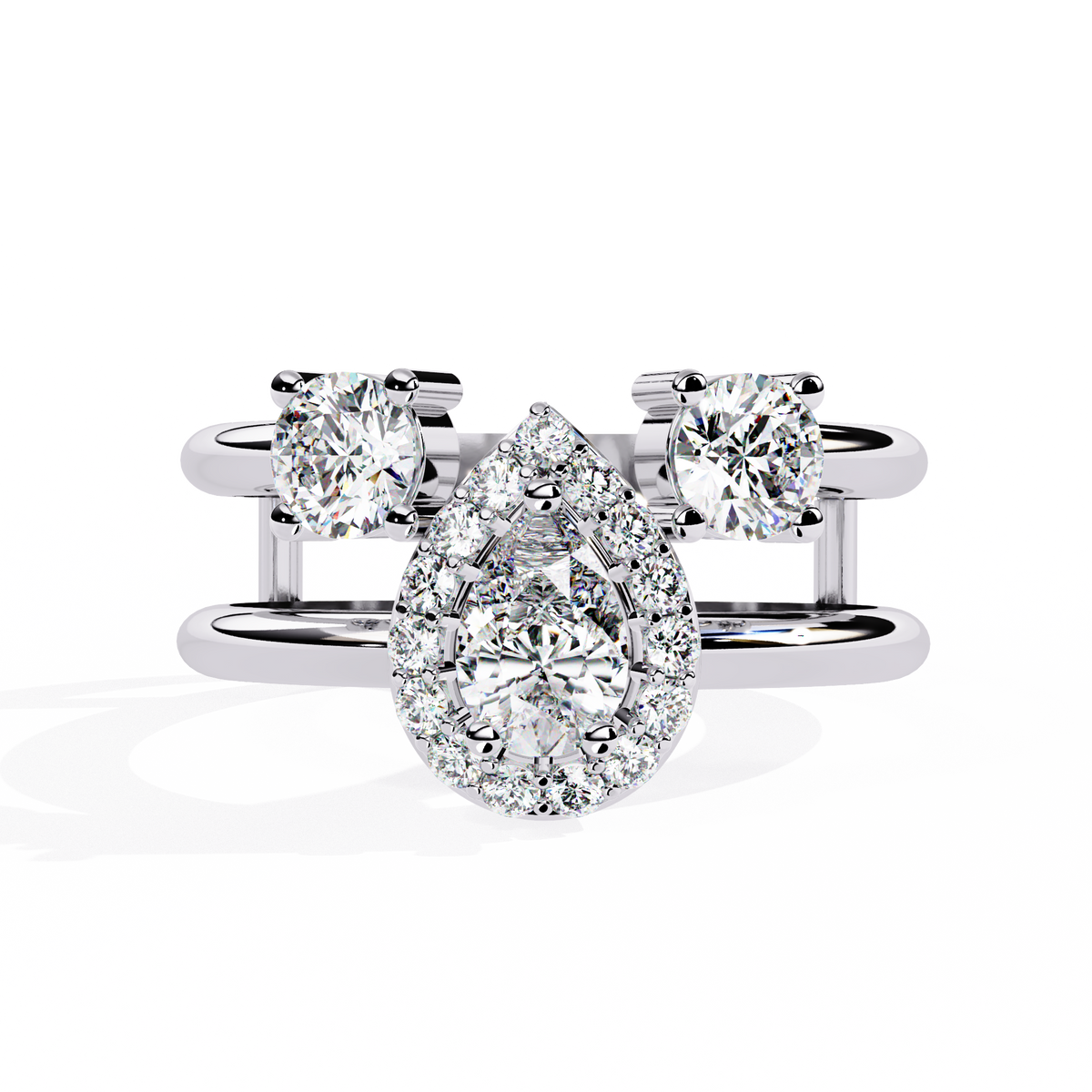 White Gold Oval Halo and Round Diamond Scatter Ring