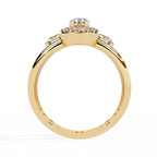 Gold Pear Diamond Halo Ring with Round Accents on Open Double Band