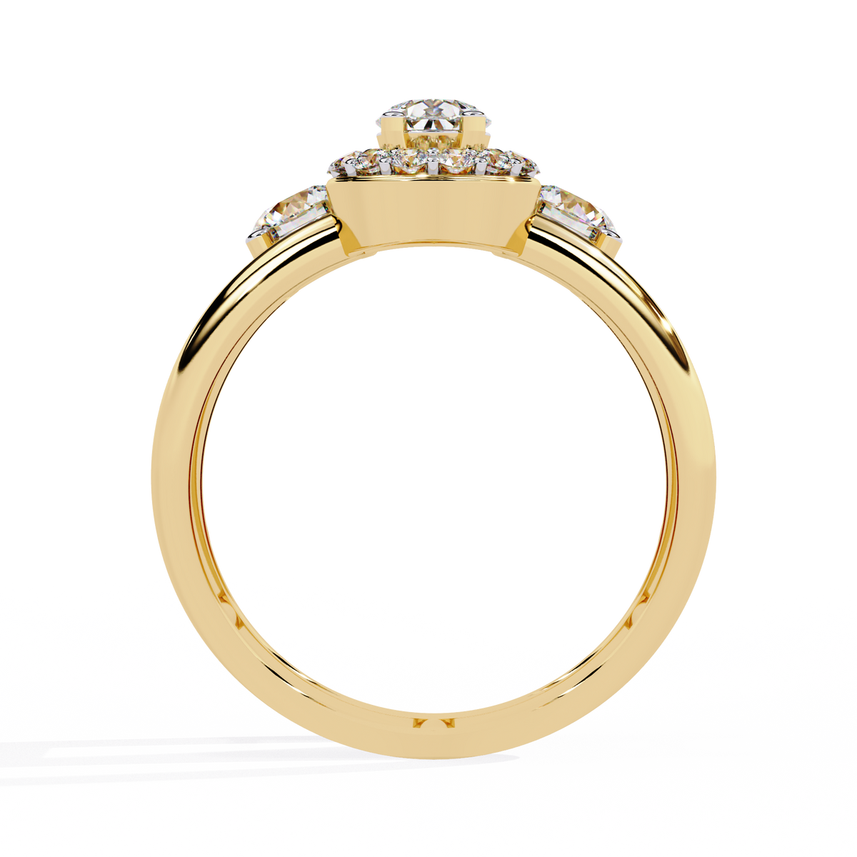 Gold Pear Diamond Halo Ring with Round Accents on Open Double Band