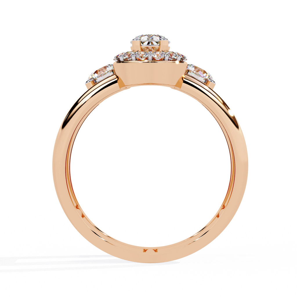 Gold Pear Diamond Halo Ring with Round Accents on Open Double Band