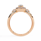 Gold Pear Diamond Halo Ring with Round Accents on Open Double Band