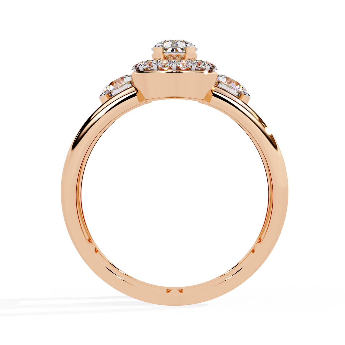 Gold Pear Diamond Halo Ring with Round Accents on Open Double Band