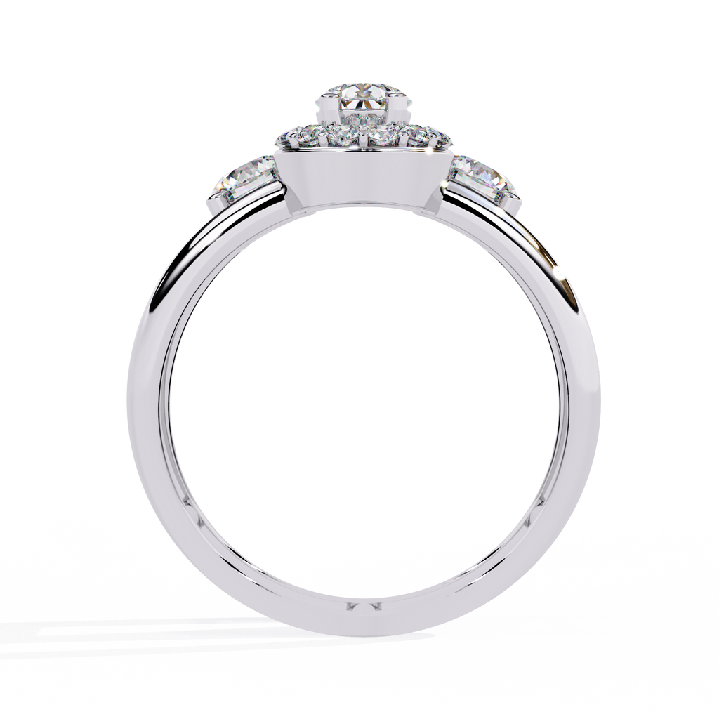 White Gold Oval Halo and Round Diamond Scatter Ring