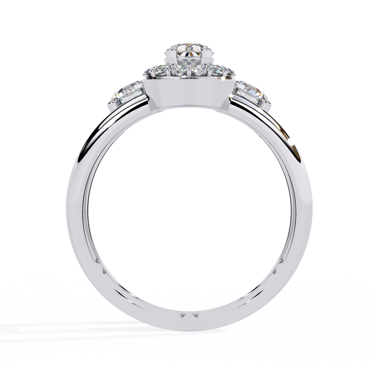 White Gold Oval Halo and Round Diamond Scatter Ring