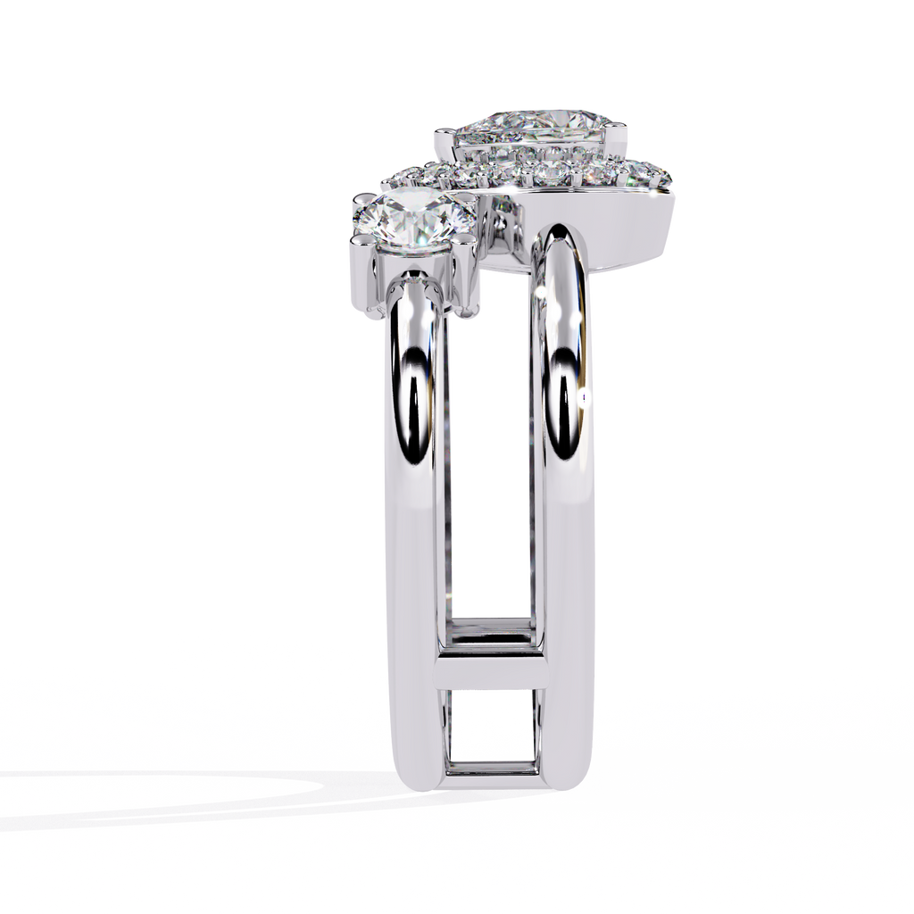White Gold Oval Halo and Round Diamond Scatter Ring