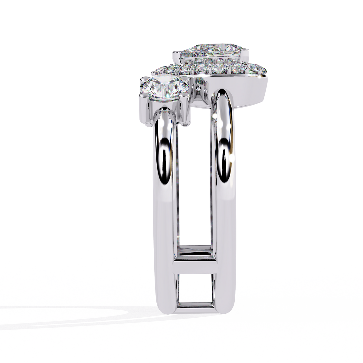 White Gold Oval Halo and Round Diamond Scatter Ring