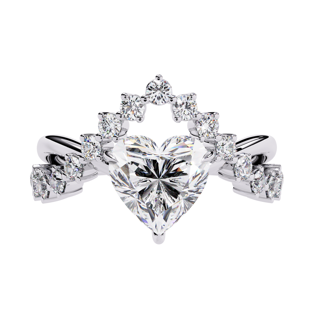 White Gold Heart Diamond Tiara Crown Ring
