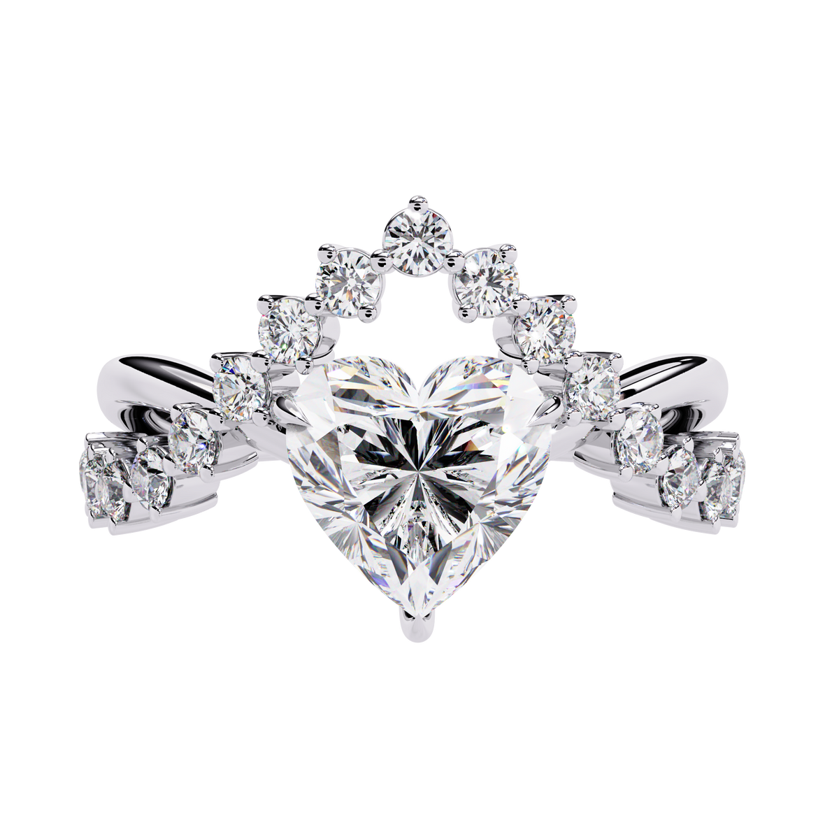 White Gold Heart Diamond Tiara Crown Ring