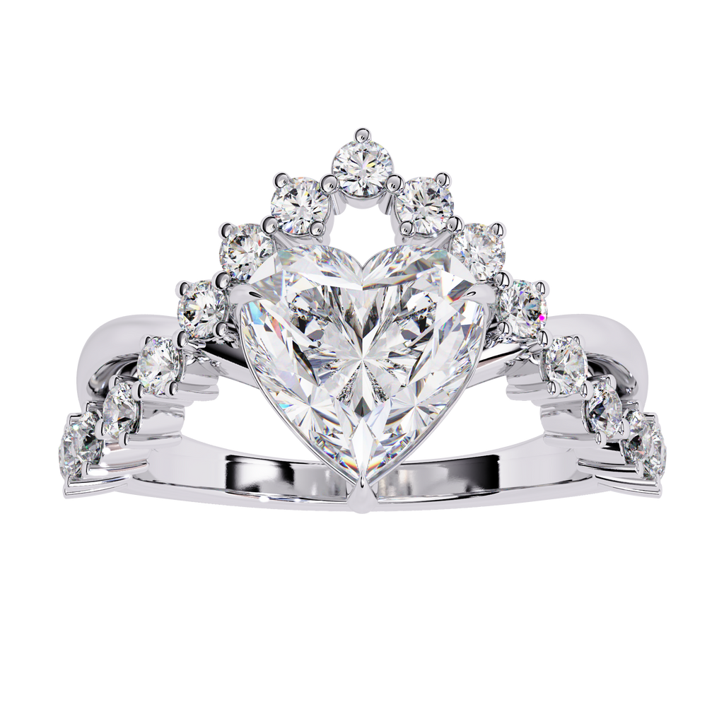White Gold Heart Diamond Tiara Crown Ring