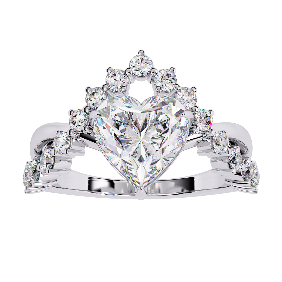 White Gold Heart Diamond Tiara Crown Ring