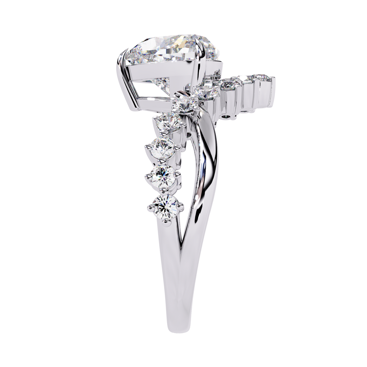 White Gold Heart Diamond Tiara Crown Ring