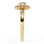Gold Round Diamond Floral Halo Ring with Accented Shoulders