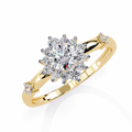 Gold Round Diamond Floral Halo Ring with Accented Shoulders