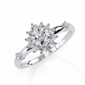 White Gold Round Diamond Sunburst Halo Ring